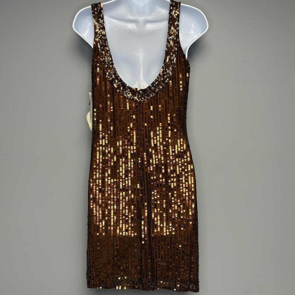 NWT Scala 100%‎ Silk Bronze Sequin Sleeveless Dress Womens Sz 10 - Picture 4 of 11